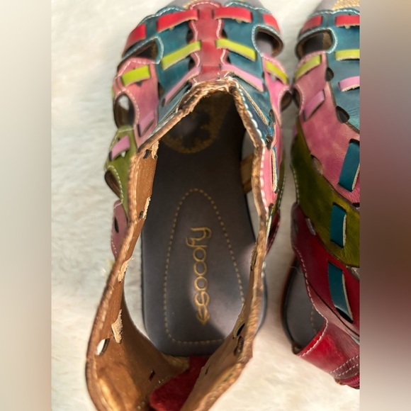 Socofy Ankle Strappy Multi Color Sandals - size 37 (6 1/2) - Picture 3 of 5